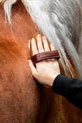 Load image into Gallery viewer, Edle Pferdebürste von Equimour aus hochwertigem Holz mit extra weichen Ziegenhaarborsten. Luxuriöses Design mit Lederhandschlaufe für optimalen Halt. Ideal für die sanfte Pflege und den ultimativen Glanz des Pferdefells. Individuelle Personalisierung möglich