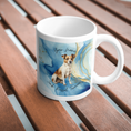 Bild in Galerie-Betrachter laden, Personalisierte Tasse mit Jack Russell Terrier Motiv und blau-goldenem Aquarell-Hintergrund. Individuelle Namensgestaltung möglich – perfektes Geschenk für Hundefreunde.