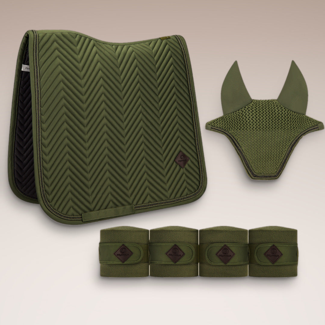 Dressage set Classic Sage with saddle pad, fly bonnet and bandages – Equimour