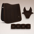 Load image into Gallery viewer, Dressage set Pure Chocolate with saddle pad, fly bonnet and bandages – Equimour
